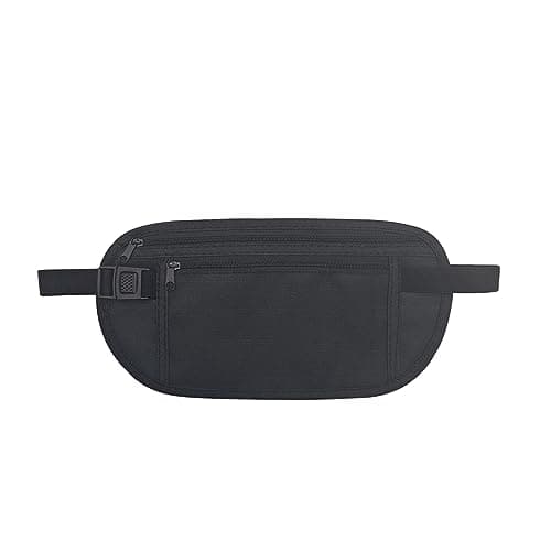 FuninCrea Money Belt, Nylon Fanny Pack Hidden Bum Bag with RFID Blocking for Women Men, Anti-Theft Waist Pack Under Clothes with Adjustable Buckle for Travel, Running, Hiking, Cycling (Black)
