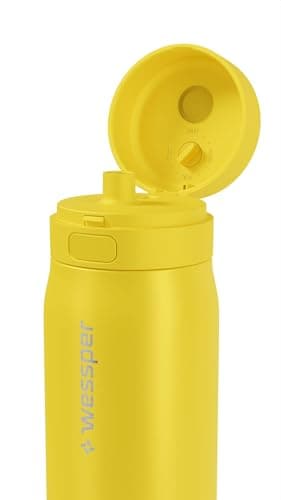 Wessper Steel Water Bottle with Water Filter 1000 ml,BPA-Free, Thermos Flask with Disc Water Filter, Drinking Bottle Ideal for Sports, Cycling, Fitness- Yellow — view 2