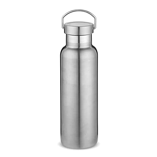Volhoply Silver Stainless Steel Water Bottles,600 ML Vacuum Insulated Double Wall Travel Bottle with Leak Proof Lid of Handle,Metal Reusable Standard Mouth Flask for School,Hikers,Gift