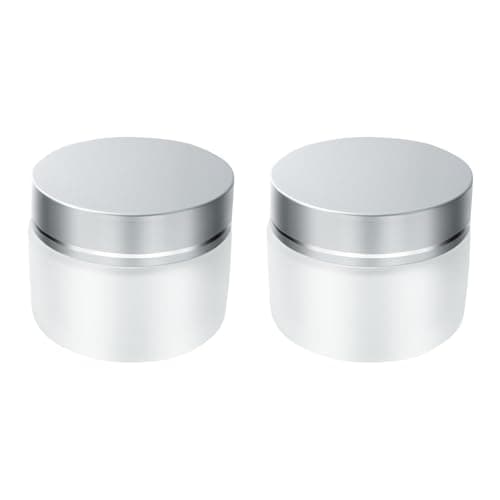 XNJIHWA 2Pcs Empty Cosmetic Containers Jars 50ml/50g,Transparent Refillable Frosted Cosmetic Glass Jars with Screw Silver Lids and White Inner Liners for Face Cream Lotion