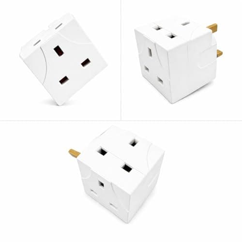 THE BELL 2 Way Adapter Plug UK 3 Pin Double Socket Wall Adapter, Compact 13A Plastic & Metal Multi Plug, 5 x 5cm Single Extension Cube For Home Travel Office, White, 1 Pack — view 4