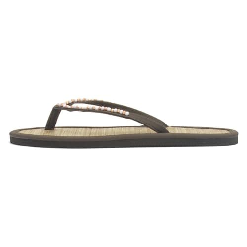Shoe Zone - Womens Khaki Beaded Toe Post Flat Sandal - Size 5 UK - Green