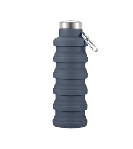 CS Beauty 2 Pack x Collapsible Water Bottle, 500ml, Silicone Travel Bottle with Carabiner,Foldable Design, Hiking - Camping - Available in Colours Grey, Purple, Orange - (Colour Chosen at Random) — view 2