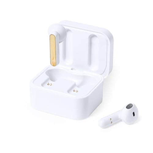Sawfish Personalised Charger Earphones Billins Bluetooth Wireless Earbuds with Wireless Charging Pad, Bamboo Charging Case, Touch Control, USB-C Charging — view 3