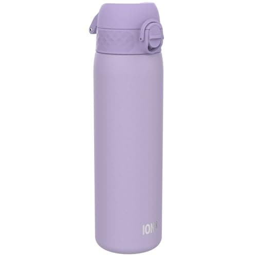 Ion8 Lightweight Steel Water Bottle, 600 ml/20 oz, Non-Insulated, Leak Proof, Easy to Open, Secure Lock, Dishwasher Safe, Flip Cover, Fits Cup Holders, Carry Handle, Metal Water Bottle, Light Purple