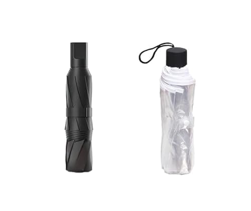 Gadgetking 2 PACK - MINI FOLDING UMBRELLA COMPACT LIGHTWEIGHT TRAVEL POCKET HANDBAG FOLDING FOR MENS LADIES CLEAR TRANSPARENT SEE THROUGH SMALL SIZE FOLDING WOMENS PORTABLE