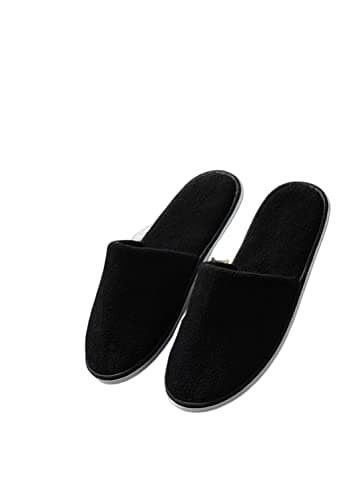 SERUMY Disposable Slippers 5 Pairs/Lot Winter Slippers Men Women Disposable Hotel Slippers Home Slides Travel Sandals Hospitality Guest Footwear-Black,28Cm