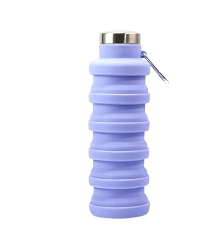 CS Beauty 2 Pack x Collapsible Water Bottle, 500ml, Silicone Travel Bottle with Carabiner,Foldable Design, Hiking - Camping - Available in Colours Grey, Purple, Orange - (Colour Chosen at Random) — view 3