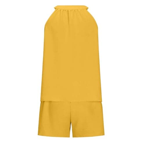 Two Piece Outfits Women Summer Lounge Wear Sets Ladies Linen Sleeveless Vest Tops and Shorts Loose Fitting Co Ords Lightweight Comfortable Short Tracksuits Full Set 2 Piece Travel Outfits Pj Sets — view 5