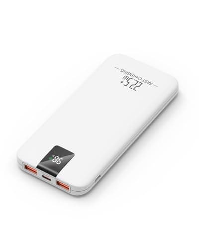 Odetrik Portable Charger 10000mAh 22.5W Power Bank, Fast Charging External Battery Pack with 3 Outputs & 2 Input, Type-C In/Out, LCD Display Slim Portable Phone Charger for Smartphone, Tablets (White)