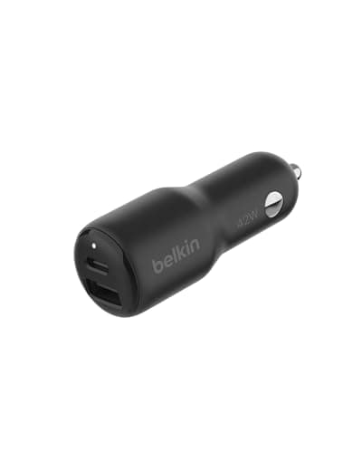 Belkin BoostCharge Dual Car Charger 42W w/Fast Charge USB-C 30W PPS & 12W USB-A Ports for Apple iPhone 16/16 Pro/16 Plus/16 Pro Max, iPhone 15, 14, 13, 12 Series, Samsung Galaxy S24, & More - Black