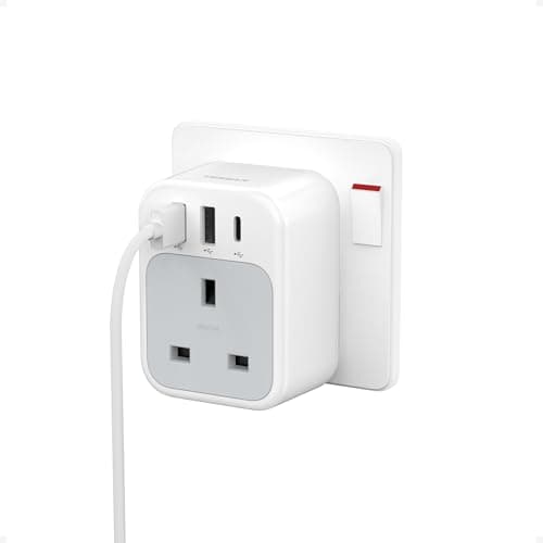 TESSAN USB C Plug Adapter UK, Plug Extension Socket with 3 USB Ports