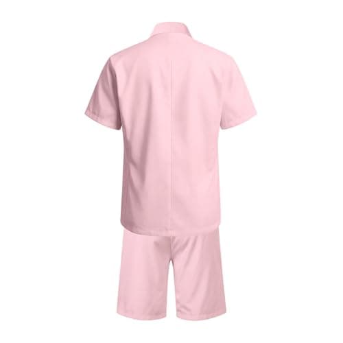 RUMAOZIA Men's Linen Summer Lightweight Suits Short Summer Shirt Set Figure-Shaping Travel Linen Suit Urban Breathable Expedition Oversize Short Sleeve Suit Beach Two Piece Leisure Suit, O Rosa, L — view 6