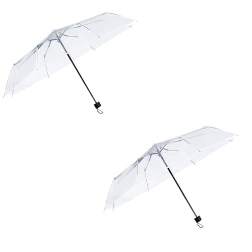 Gadgetking 2 Pack Small Folding Set Rain Umbrellas Transparent PVC Wedding Brolly Clear Ladies Men Bride Bridesmaid Party Fashion Portable Mini See Through Dome for Events Walking Handbag Travel