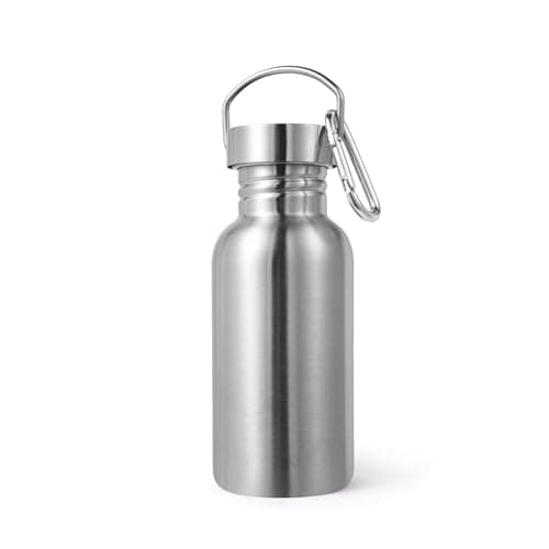 Volhoply 500ml Uninsulated Single Walled Water Bottle, Stainless Steel Sports Water Bottles with Handle & Carabiner, BPA Free 18/8 304 Reusable Water Flask for Camping Hiking Biking (Silver,1)