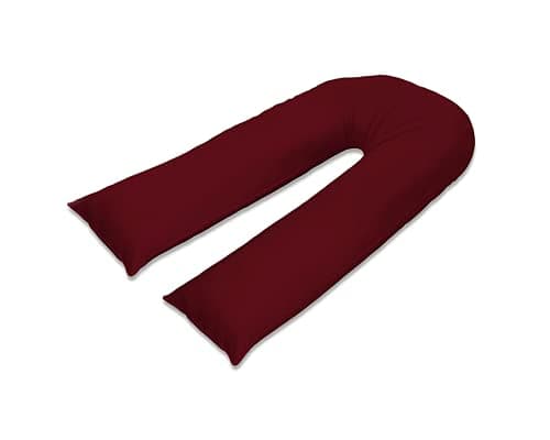 100% Pure Cotton Case 9ft Long Luxurious U-Shaped Pregnant Body Pillows Filled With Hollowfiber – Comfortable Sleeping Maternity Pillows For Back And Belly Support (Burgundy)