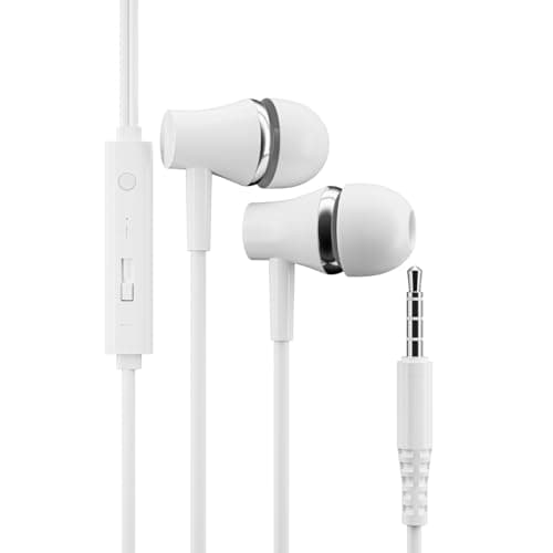 Hi-Res Extra Bass Earbuds Noise Isolating In-Ear Headphones Wired Earbuds with Microphone for iPhone, iPod, iPad, MP3, HUAWEI, Samsung, Lightweight Earphones with Volume Control 3.5mm Jack Headphones