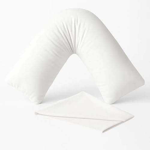 4AS V Pillow with Pillowcase – Hypoallergenic & Orthopedic V Shaped Pillows for Ultimate Comfort – Ideal for Maternity, Nursing, and Relaxation (White – 75X35cm)