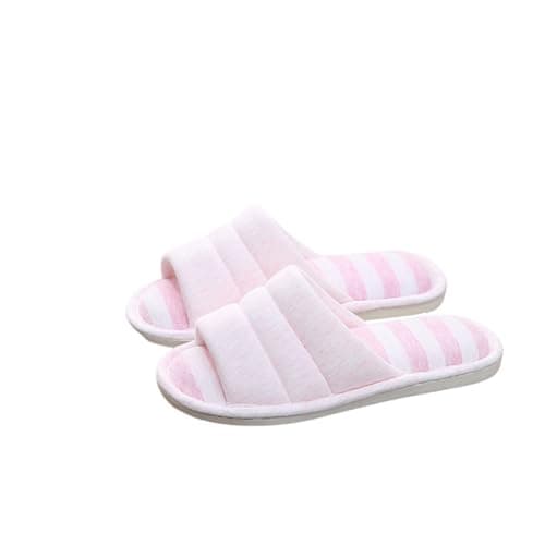 Home Slippers for Women Memory Foam Soft Cotton Indoor House Shoes Open Toe Slip on Stripe Slides Travel Hotel Spa Bedroom Slippers Pink
