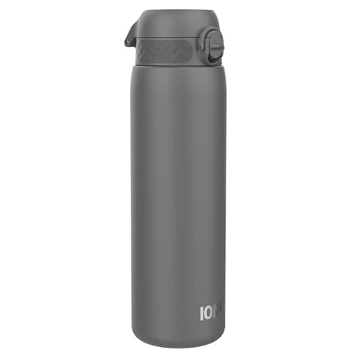 Ion8 Vacuum Insulated Stainless Steel 1 Litre Water Bottle, 920ml, Leak Proof, One-Finger Open, Secure Lock, Carry Handle, Dishwasher Safe, Scratch Resistant, Ideal for Sports and Yoga, Grey