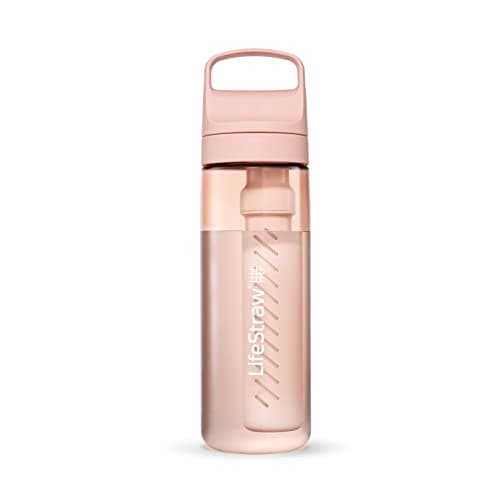 LifeStraw Go Series — BPA-Free Water Filter Bottle for Travel and Everyday Use Removes Bacteria, Parasites and Microplastics, Improves Taste, 22oz Cherry Blossom Pink