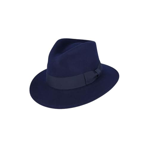 Novella Noori Indiana Jones Style Fedora Hat - Pure Wool Felt Wide Brim Fedora Hat for Men and Women - Crushable, Water-Resistant Vintage Wool Flet Fedoras - (Navy, UK, Alpha, L) — view 5