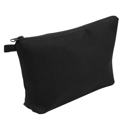 POPETPOP Pure Black Makeup Organizer Bag for Women Polyester Clutch Pouch with Zipper Portable Travel Cosmetic Storage for Lipstick Eye Shadow Shaving Kit Daily and Journey Use