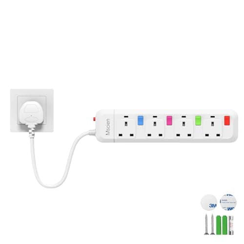 Mscien 4 Way Short Extension Lead, 0.2M Small Extension Lead, Fused 4 plug Extension Socket with Individual Switches Mountable Overload Protection Power Strips with 0.2 Metre Extension cable 2500W
