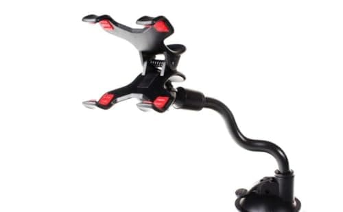 Flexible Car Phone Mount, Universal Dashboard Holder with Gooseneck Arm, Black and Red, Adjustable Clamp for Mobile Devices