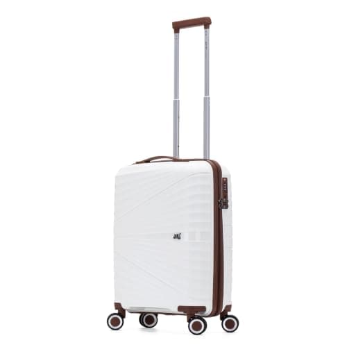 ATX Luggage 55x40x20cm Cabin Suitcase Lightweight Durable Polypropylene Small Suitcase with 4 Dual Spinner Wheels and Built-in TSA Lock (White/Brown, 21 Inches, 44 Liters)