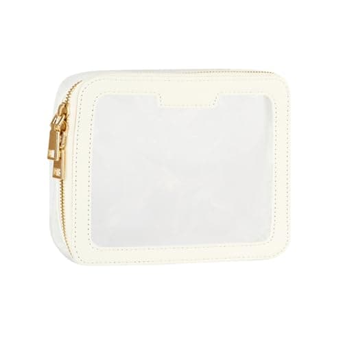Luneia Toiletry Bag Waterproof Clear PVC Zippered Cosmetic Bag Makeup Bag Clear Wash Bag Toiletry Organizer Makeup Bag for Travel Bathroom Men & Women. Vegan Leather White