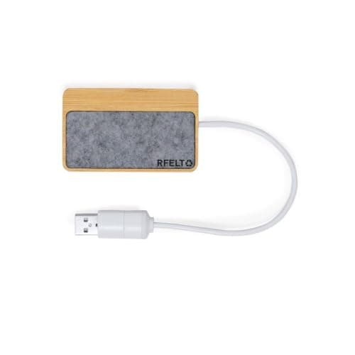 Sawfish Personalised USB Hub Barney Bamboo USB Hub with RPET Felt – USB 2.0 Hub with 1 USB-C Port & 2 USB-A Ports – Dual USB-A/USB-C Input — view 3