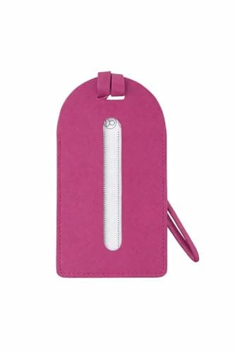 Wasama Genuine Leather Luggage Tag | Travel Baggage Tag | Durable Strap & Privacy Flap (Bright Pink)