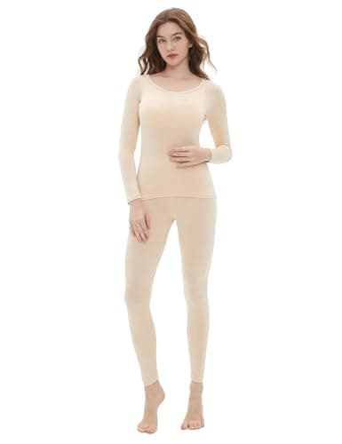 Vinconie Women Warm Knitted Thermal Tights Long Winter Leggings Ski Shirt, S, 1 Pack Beige