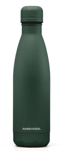 ANGVOOL Insulated Water Bottle, Stainless Steel Metal Thermal Flask for Hot and Cold Drinks, Leak Proof BPA Free Drinking Bottles for Kids or Adults (Hunter Green, 500ml)