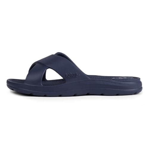 totes® ® SOLBOUNCE Ladies Cross Strap Slider Sandals, Lightweight Summer Slides with Everywear™ Cushioning, Anti-Bacterial Sole, Compression-Resistant Insole, Holiday Footwear, Navy, UK 8 — view 4