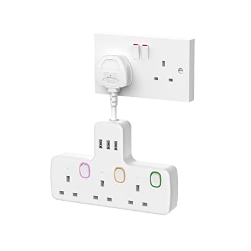 Multi Plug Extension 3 Way 3 USB with Flexible Plug, Mscien Individual Switched Socket Extension Adapter, Plug Extension Adapter