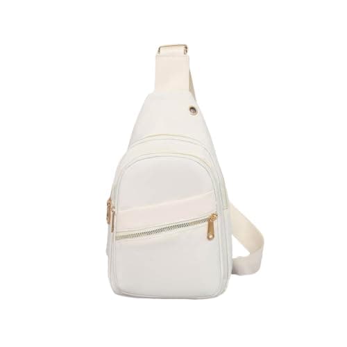 FuninCrea Anti Theft Crossbody Bags for Women Men, Nylon Small Sling Bag for Women Men with 4 Pocket, Cross Body Bag Chest Bags with Adjustable Strap and Headphone Hole (White)