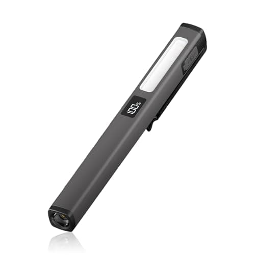 flintronic 1PC Mini Torch, USB Rechargeable Flashlight, Pocket Pen Torch Light Torches, with Pocket Clip & Digital Display, Waterproof, for Inspection, Workshop, Repair, Hiking, Grey