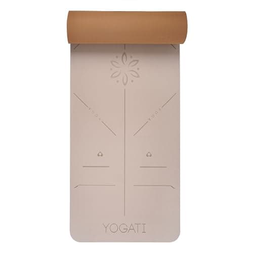 YOGATI Yoga Mat with Alignment Lines. Yoga Mats with carry strap perfect for Pilates and Fitness Workout, Eco Friendly Non Slip Thick Yoga Mats for women and men - Yoga Matt. (Brown) — view 2