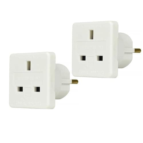 2Pcs UK to EU Plug Adapter 2 Pin Socket Extension Converter 13 Amp Universal Travel Adapter for Europe 240 V Compact Socket Multi plug For Portugal Germany Netherlands Greece Poland Turkey & More