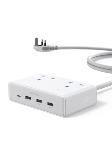 UGREEN Extension Lead 1.5M, 2 Way Power Strip with 4 USB Ports