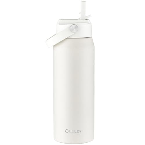 OLDLEY 750ml Insulated Water Bottle with Straw, Stainless Steel Water Bottles with Handle, Leakproof BPA Free Vacuum Metal Flask Keep Hot and Cold for Sports, Travel, Hiking (Cream)