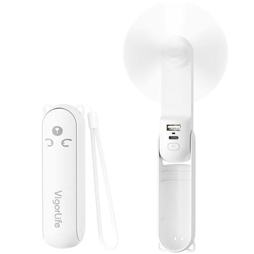 Morelax Portable Fan, Mini Handheld Fan with Power Bank, Cute USB Rechargeable Pocket Fan, Foldable Small Cooling Fan with LED Light, Personal Travel Fan,Summer,Beach Essentials,Summer Gift for Women