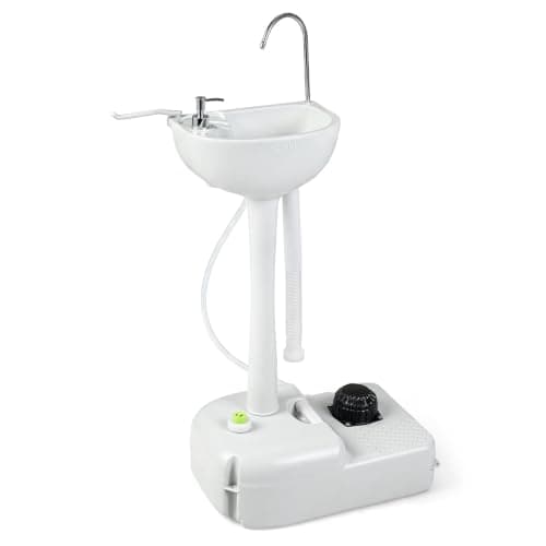 COSTWAY Portable Camping Sink, 17L Water Capacity Hand Wash Basin Stand with Towel Holder, Soap Dispenser and Rolling Wheels for Outdoor Events, Travel and Worksite (Without 24L Sewage Tank)