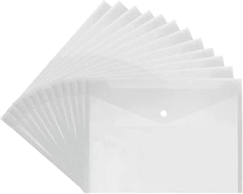 Sixstore 10 Pack A4 Clear Plastic Stud Document Wallets Files Folders Filing