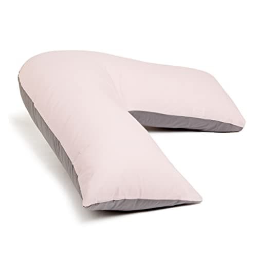 C Stores Large V Pillow with 2 Tone Pillowcase Extra Filled Cushioning Support for Head, Neck & Back – Non Allergenic (V Pillow with 2 Tone PINK/GREY Cover)