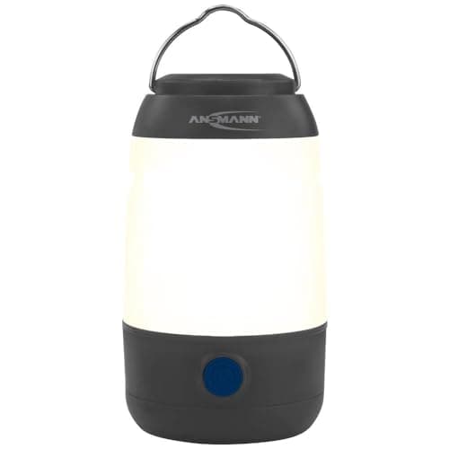 ANSMANN LED Camping Lamp with Handle [Black] Robust & Water Proof 220 Lumens Camping Lantern with 360° Beam, Portable with 3 Lighting Options & Includes 3 x AAA Batteries - 3 Yr Warranty