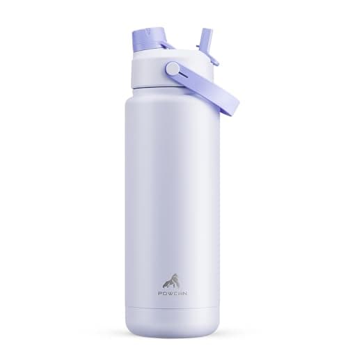 POWCAN Insulated Water Bottle with 2-in-1 Straw and Spout Lid, Keep Cold 24H, Leak-Proof, Fits in Car Cup Holder, Stainless Steel Water Bottle for Sports, School, 946 ml, Lupine