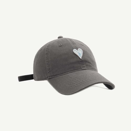 Couple's Heart Embroidered Baseball Cap Soft Hat for Women Men,Soft Cotton-Polyester | Heart Embroidery | Adjustable Strap | Unisex Winter Fashion Grey — view 2